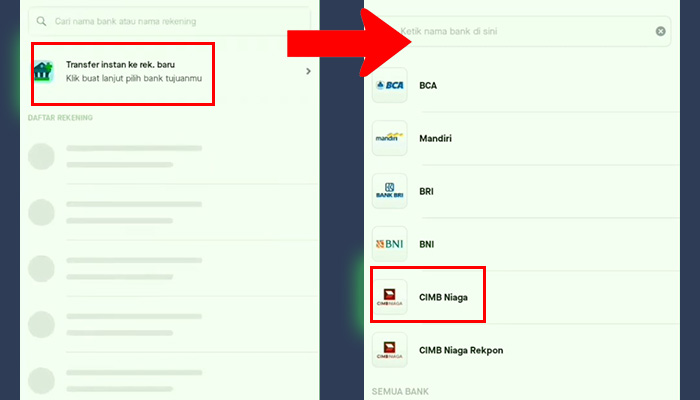 gopay transfer ke rek baru - cimb niaga