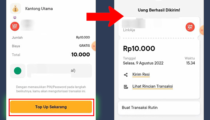 jago konfirmasi linkaja - uang berhasil dikirim