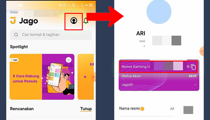 jago profil - nomor kantong uang