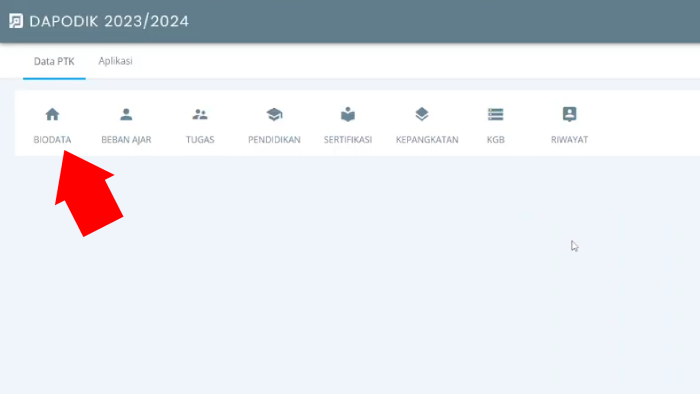 klik menu biodata di dapodik