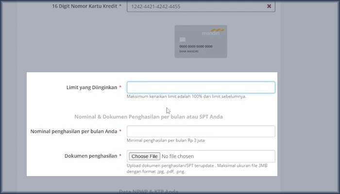 mandiri kartu kredit limit yang diinginkan