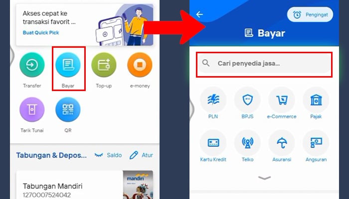 mandiri livin bayar - cari penyedia jasa