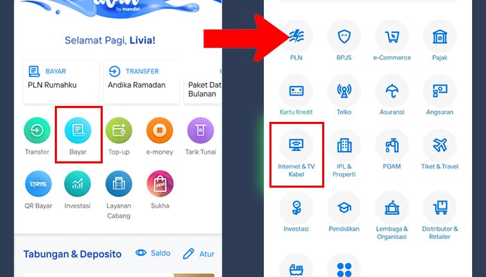 mandiri livin bayar - internet kabel dan tv