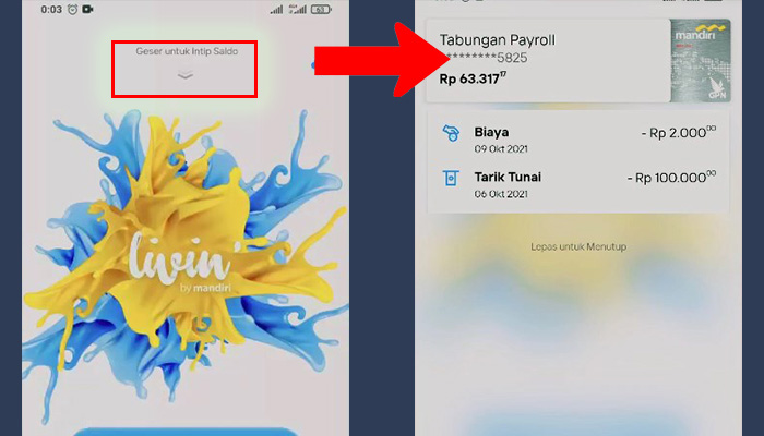 mandiri livin geser untuk intip saldo