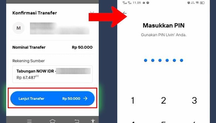 mandiri livin lanjut transfer bank mandiri - pin