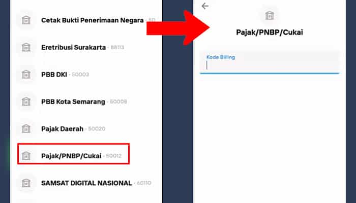 mandiri livin pajak pnbp cukai - kode billing