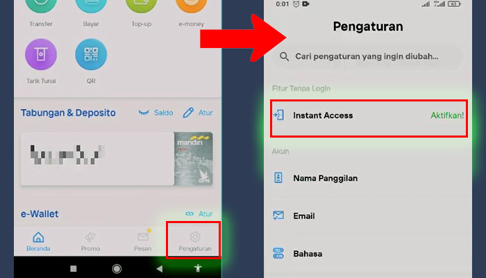 mandiri livin pengaturan - instant access