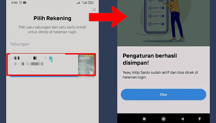 mandiri livin pilih intip saldo pilih rekening - berhasil