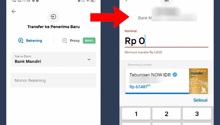 mandiri livin transfer ke bank mandiri - nominal transfer