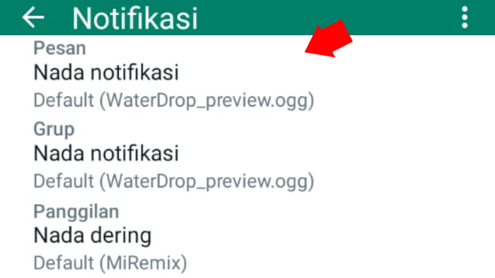 nada notifikasi bisa dipasang pada pesan grup atau panggilan