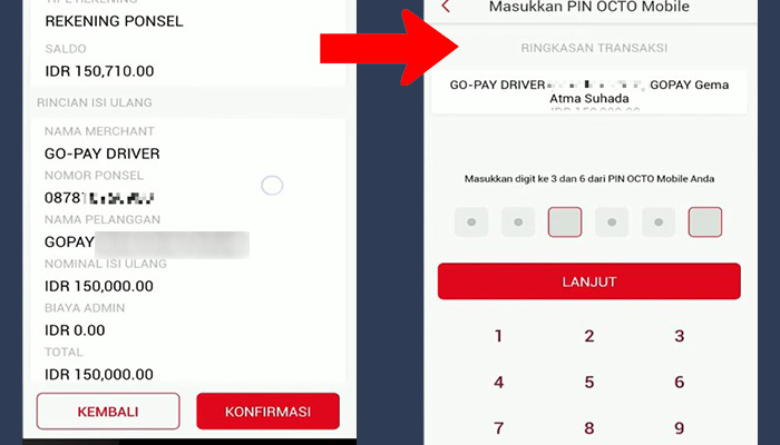 octo mobile konfirmasi transfer gopay driver - pin