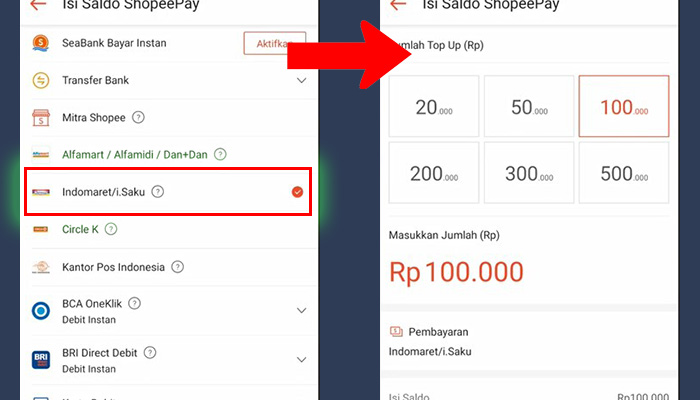 shopeepay indomaret - masukan jumlah