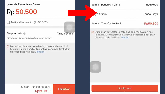 shopeepay jumlah penarikan dana - konfirmasi