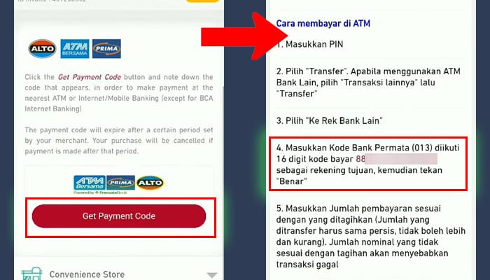 taxsee driver get payment code - kode bank permata