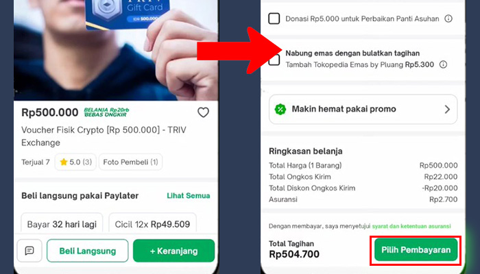 tokopedia beli triv - pilih pembayaran