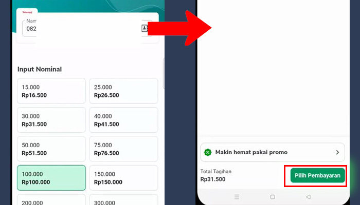 tokopedia nomor hp nominal pulsa - pilih pembayaran
