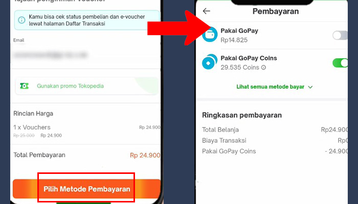 tokopedia pilih metode pembayaran - pakai gopay coins