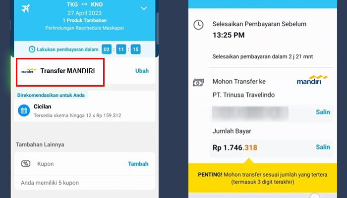 traveloka transfer ke mandiri