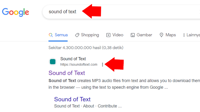 tulis sound of text di google dan pilih hasil yang teratas