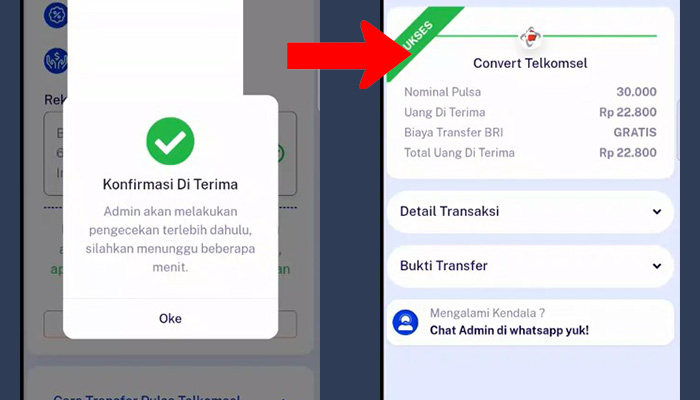 zahra convert konfirmasi diterima - sukses