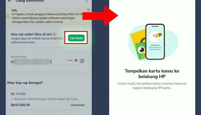 Tokopedia cek saldo - tempelkan kartu