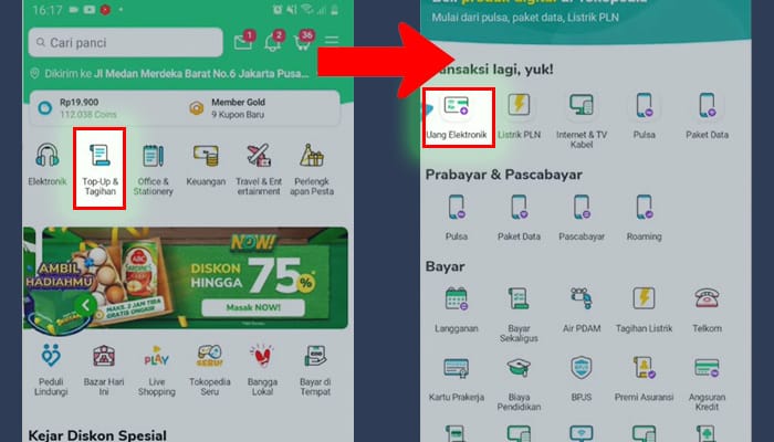Tokopedia top up dan tagihan - uang elektronik