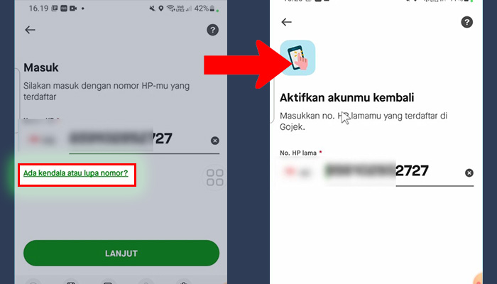 gopay ada kendala atau lupa nomor - nomor hp lama