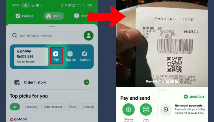 gopay bayar - scan tiket parkir