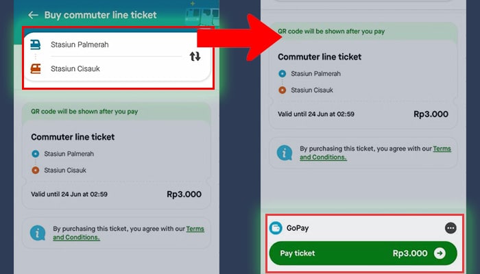 gopay pilih stasiun - bayar tiket