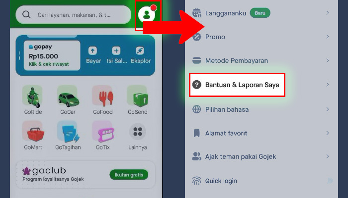 gopay profil - bantuan & laporan saya