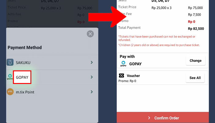 m-tix gopay - confirm order