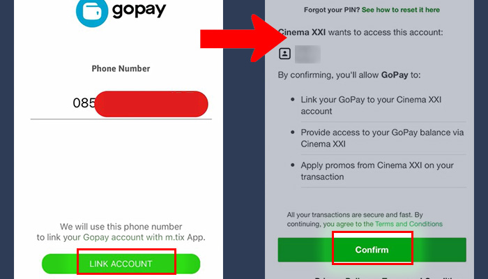 m-tix gopay link account - confirm