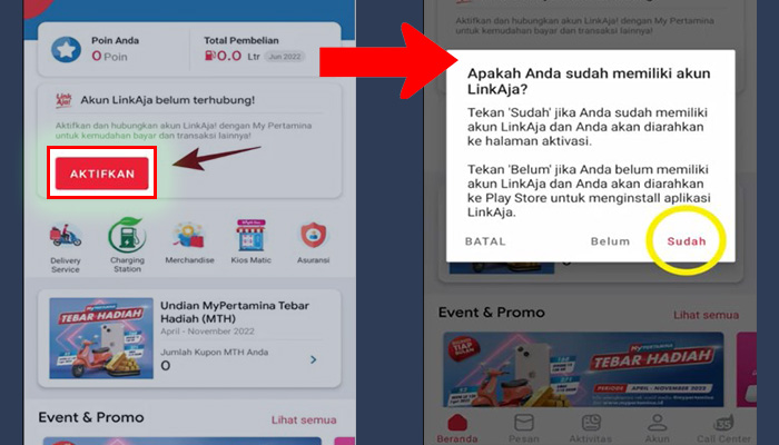 mypertamina aktifkan linkaja - sudah