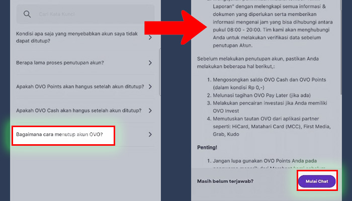 ovo bagaimana cara menutup akun ovo - mulai chat