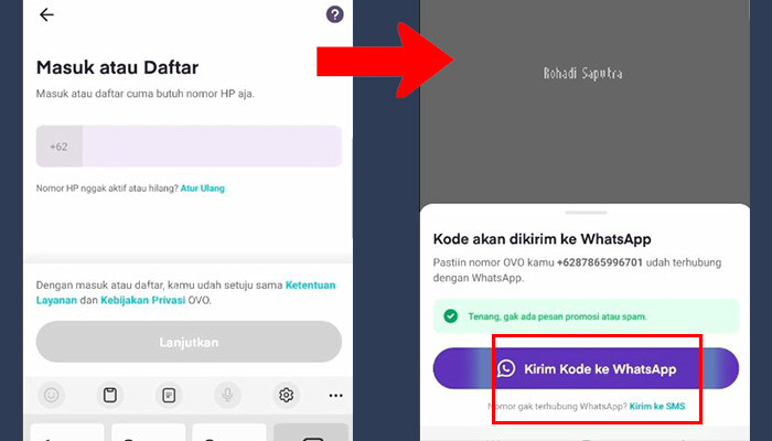 ovo daftar nomor handphone - kirim kode