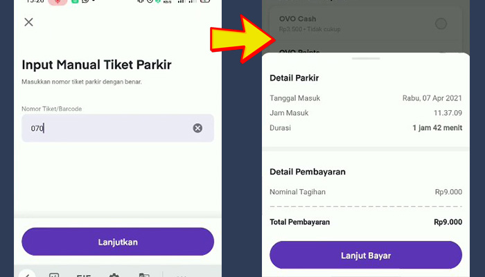 ovo input manual tiket parkir