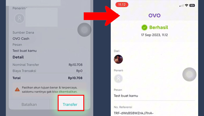 ovo konfirmasi transfer - berhasil