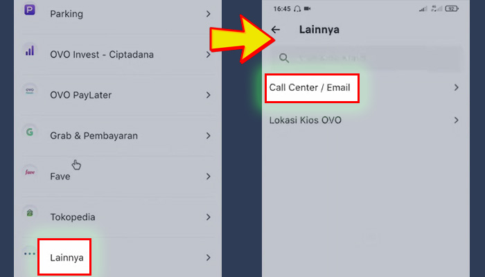 ovo lainnya - call center email