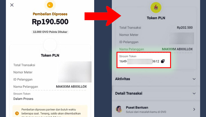 ovo listrik pembelian diproses - stroom token