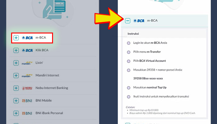 ovo m-bca - kode virtual account