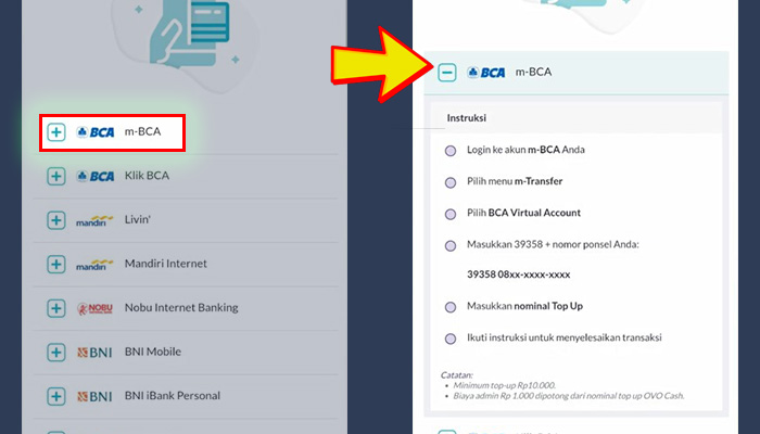 ovo m-bca - kode virtual account