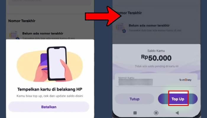 ovo tempelkan kartu di belakang HP - Top Up