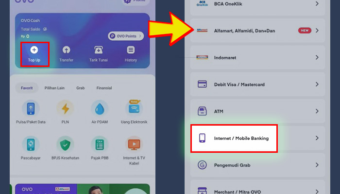 ovo top up - internet mobile banking