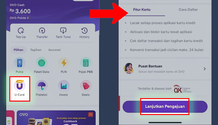 ovo u-card - lanjutkan pengajuan