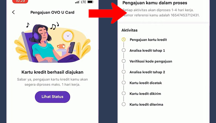 ovo u-card lihat status - aktivitas pengajuan