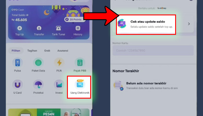 ovo uang elektronik - cek atau update saldo