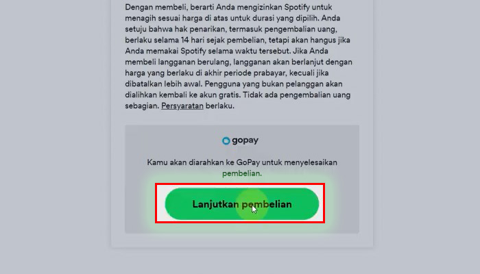 spotify gopay lanjutkan pembelian