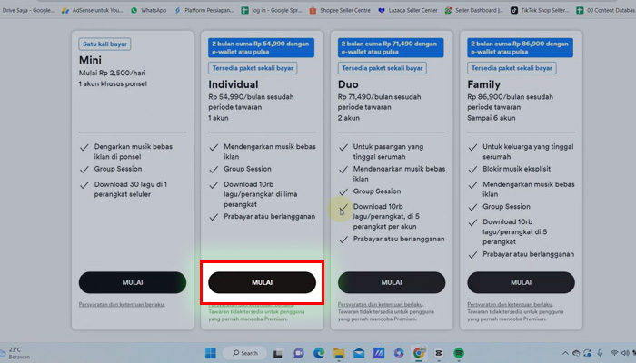 spotify individual mulai