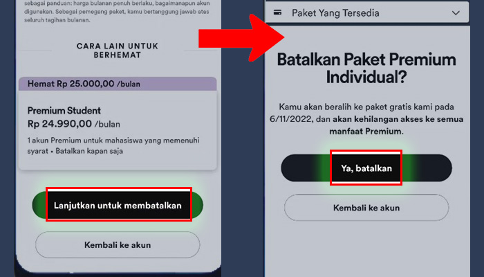 spotify lanjutkan untuk membatalkan - ya batalkan