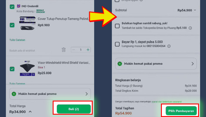tokopedia keranjang beli - pengiriman pilih pembayaran